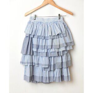 J.Crew Collection Blue White Tiered A Line Midi Skirt Sz 2